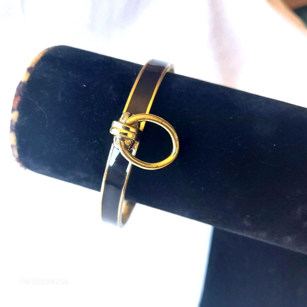 A.L.C. Andrea Lieberman Gold Tone Black Enamel Handcuff Bracelet MSRP $360